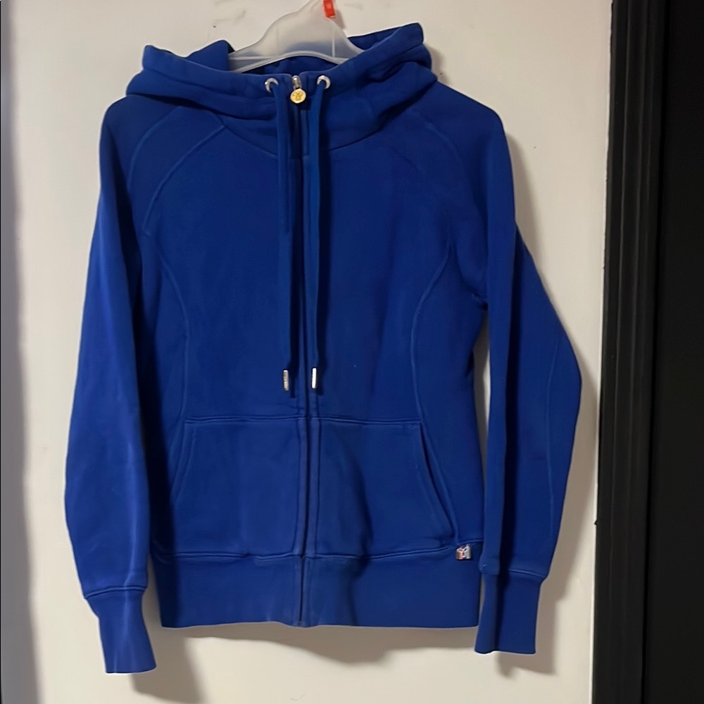 TNA Blue Zip-Up Hoodie with Drawstring Hood and Ribbed Cuffs